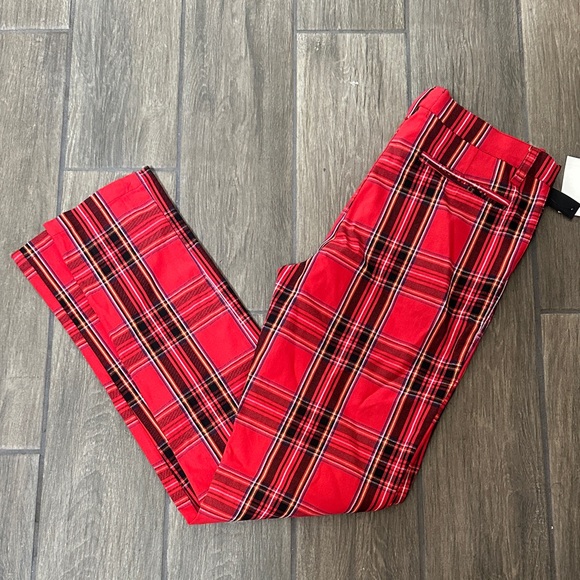 Jaywalker Pants - Chic Red Plaid Women's Straight Leg Pants